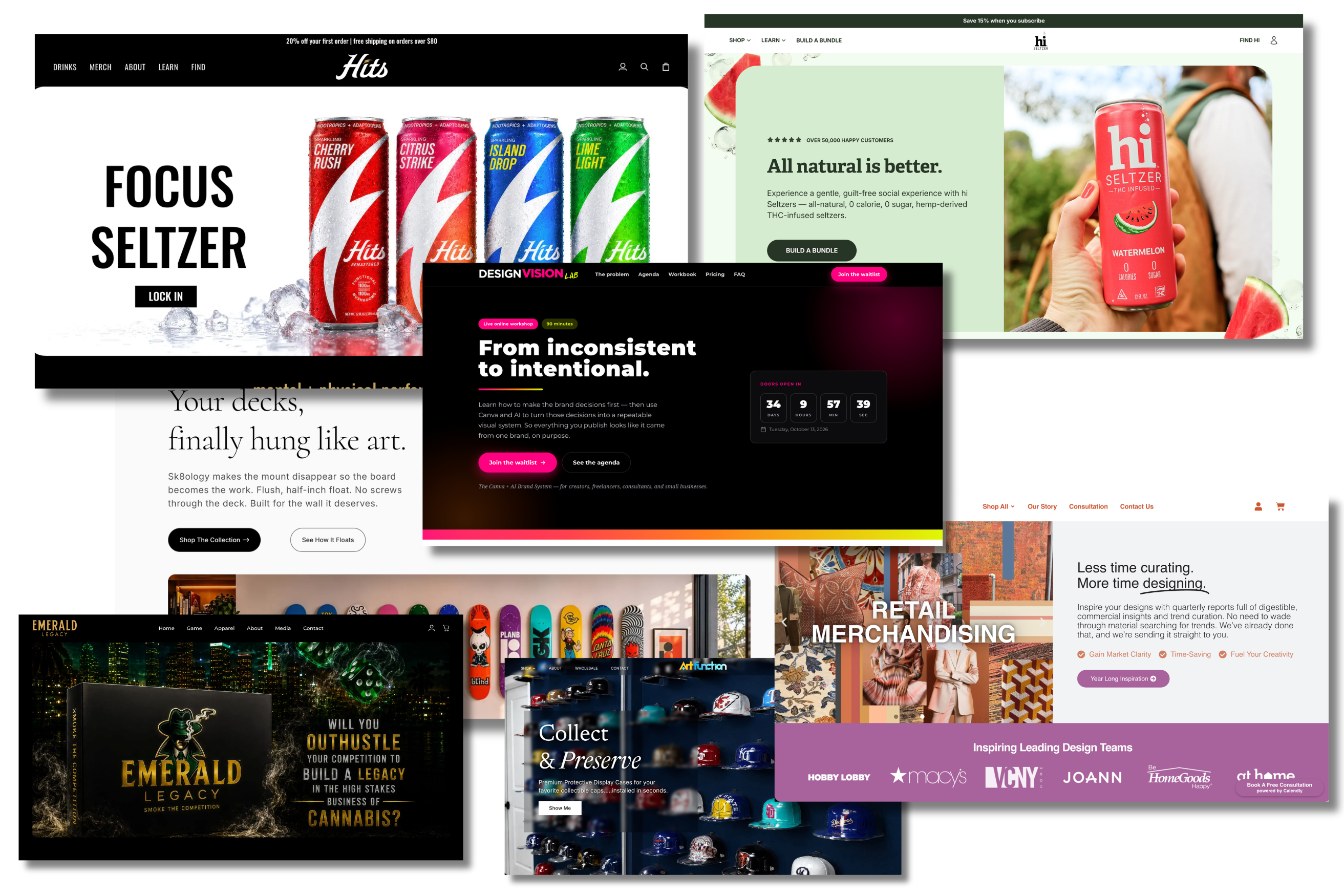 A collage of custom website designs by New Storefront