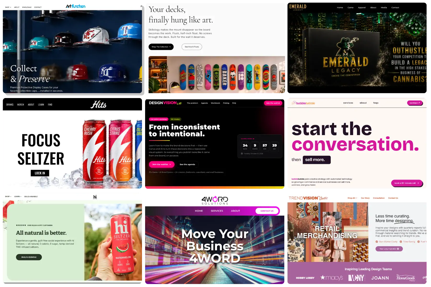 A collage of custom website designs by New Storefront